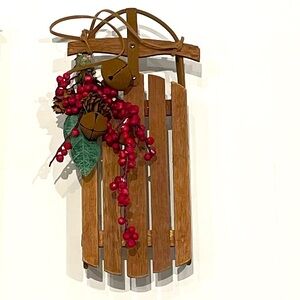 Vintage Decorative Wooden Sled with Red Berries Holiday Ornament